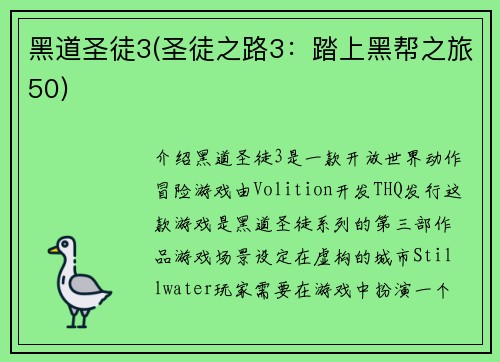 黑道圣徒3(圣徒之路3：踏上黑帮之旅50)